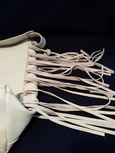 Expressions NYC Womens Handbag Ivory Fringe Large Faux Leather 14"x12" Boho Chic - Thumbnail 9