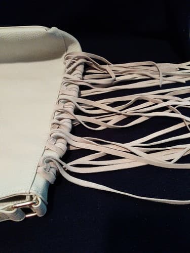 Expressions NYC Womens Handbag Ivory Fringe Large Faux Leather 14"x12" Boho Chic - Thumbnail 10