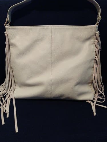 Expressions NYC Womens Handbag Ivory Fringe Large Faux Leather 14"x12" Boho Chic - Thumbnail 12