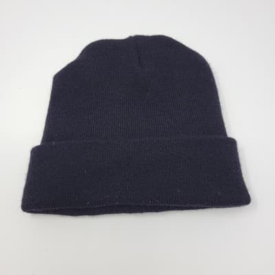 Black Horn Police Embroidered Watch Cap Black Beanie White Outline Lettering USA - Thumbnail 3