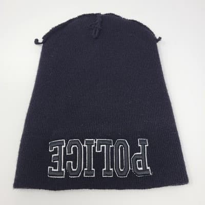 Black Horn Police Embroidered Watch Cap Black Beanie White Outline Lettering USA - Thumbnail 7