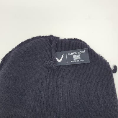 Black Horn Police Embroidered Watch Cap Black Beanie White Outline Lettering USA - Thumbnail 6