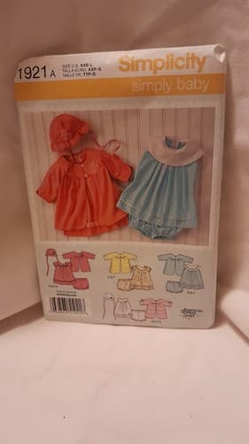 Simplicity 1921 Baby Coat Dress Hat Panties Pattern Size XXS Xs S M L New UC - Image 1