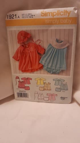Simplicity 1921 Baby Coat Dress Hat Panties Pattern Size XXS Xs S M L New UC - Thumbnail 2