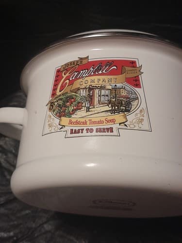 Campbell's Beefsteak Tomato Soup Pot & Lid Porcelain Enamel on Steel Gibson 1991 - Thumbnail 3