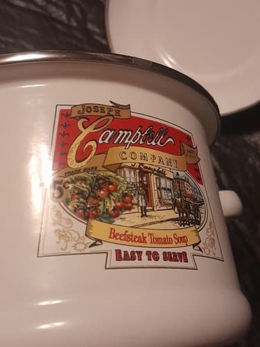 Campbell's Beefsteak Tomato Soup Pot & Lid Porcelain Enamel on Steel Gibson 1991 - Thumbnail 5