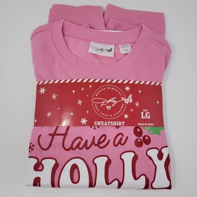 Dolly Parton Pink Christmas Sweatshirt | Have a Holly Dolly | Size Large NWT - Image 1