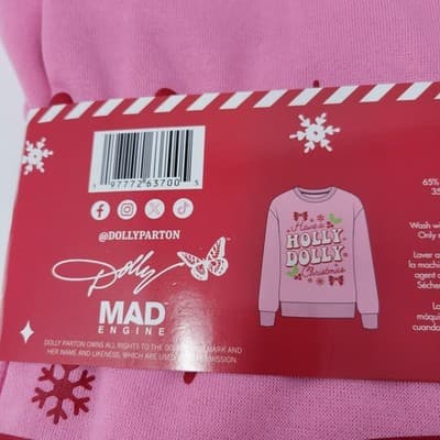 Dolly Parton Pink Christmas Sweatshirt | Have a Holly Dolly | Size Large NWT - Thumbnail 5