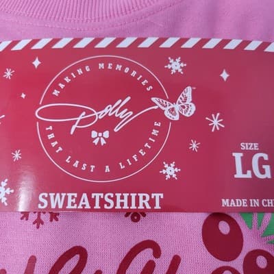 Dolly Parton Pink Christmas Sweatshirt | Have a Holly Dolly | Size Large NWT - Thumbnail 4