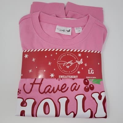 Dolly Parton Pink Christmas Sweatshirt | Have a Holly Dolly | Size Large NWT - Thumbnail 2