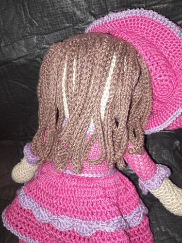 Crochet Hand Crafted Knitted Doll 16 In Unique Handmade Doll in Dress & Hat Pink - Thumbnail 6