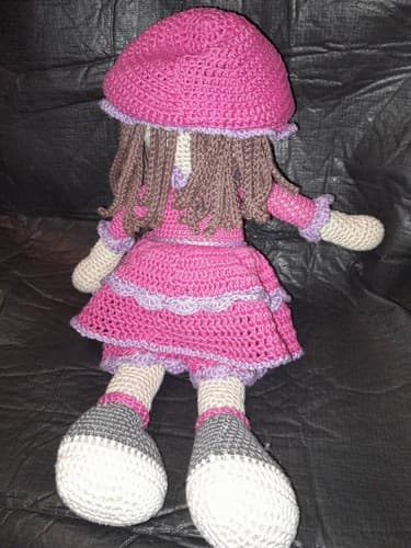 Crochet Hand Crafted Knitted Doll 16 In Unique Handmade Doll in Dress & Hat Pink - Thumbnail 5