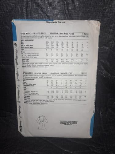 Simplicity 5765 ESP Sewing Pattern Women’s Long Sleeve Dress 1980s Size 6-8-10 - Thumbnail 3