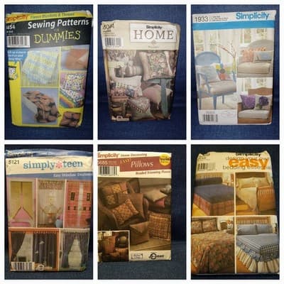 Lot 6 Simplicity Sewing Patterns Home Décor Pillows Crafts 1933 5121 5685 5854 - Image 1