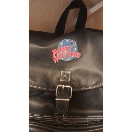 Vintage Planet Hollywood Black Faux Leather Backpack Logo Bag - Thumbnail 2