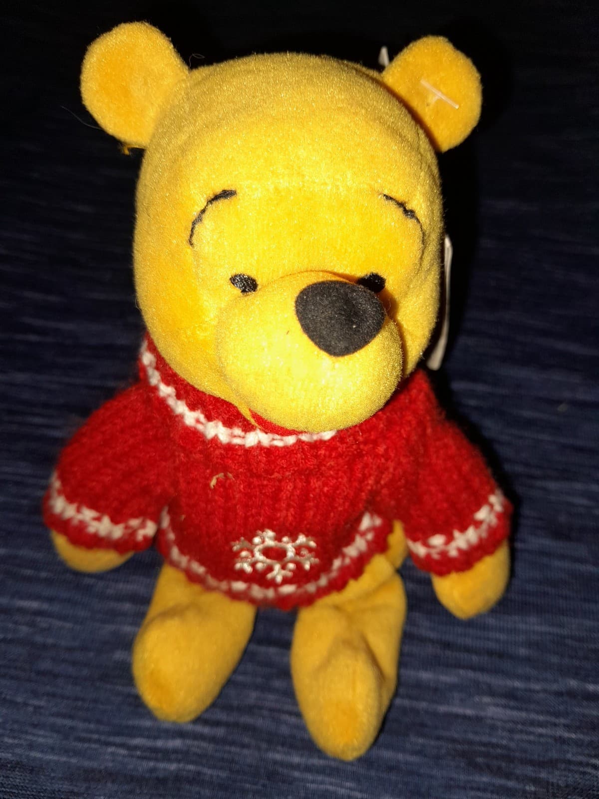 Winnie The Pooh Snowflake Sweater Pooh Family Bean Bag Plush Disney Store 1998 - Image 1