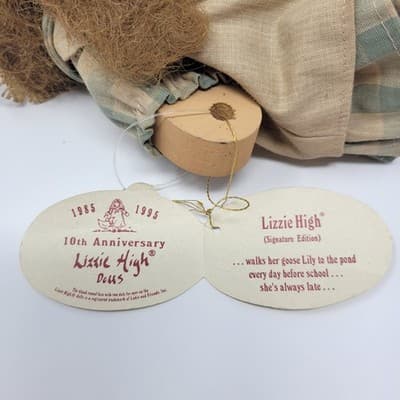 1994 Longaberger Lizzie High 11" Wooden Doll Goose 10th Anniversary Cottagecore - Thumbnail 7