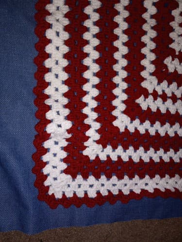 Baby Blanket Afghan Hand Crochet Red/ Burgundy & White Square 33" x 33" - Image 1