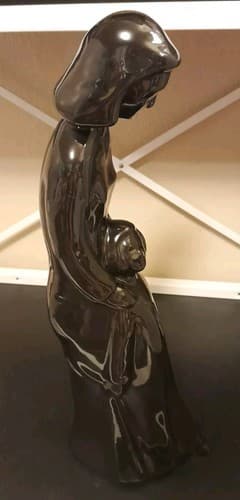 Rare 18" Haeger Mother and Child Baby Black Glazed Ceramic Statue Sculpture 1993 - Thumbnail 5