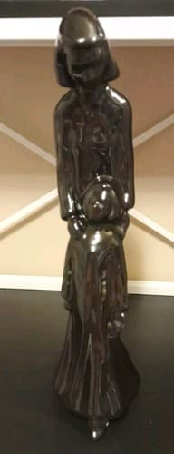 Rare 18" Haeger Mother and Child Baby Black Glazed Ceramic Statue Sculpture 1993 - Thumbnail 2