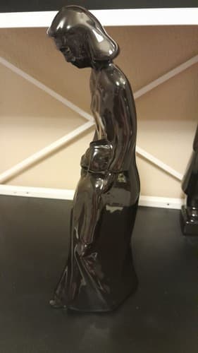 Rare 18" Haeger Mother and Child Baby Black Glazed Ceramic Statue Sculpture 1993 - Thumbnail 3