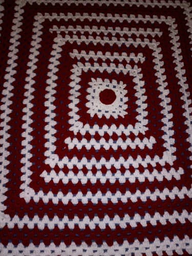 Baby Blanket Afghan Hand Crochet Red/ Burgundy & White Square 33" x 33" - Thumbnail 2