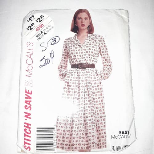 McCalls 4390 Sewing Pattern Sz 6-18 Dress Collared Pleated Skirt Vintage Classic - Image 1