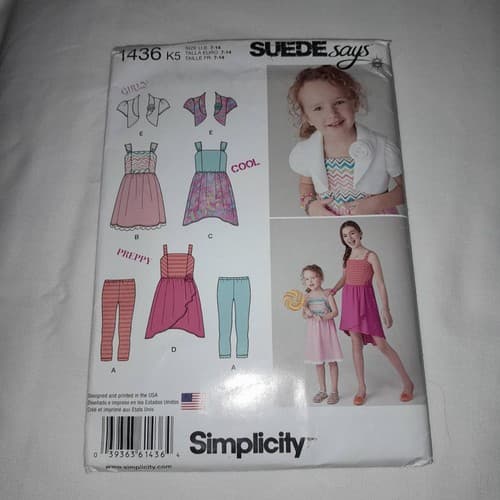 Simplicity Sewing 1436 Pattern Girls Sz 7-14 Dress Bolero Leggings Versatile UC - Image 1