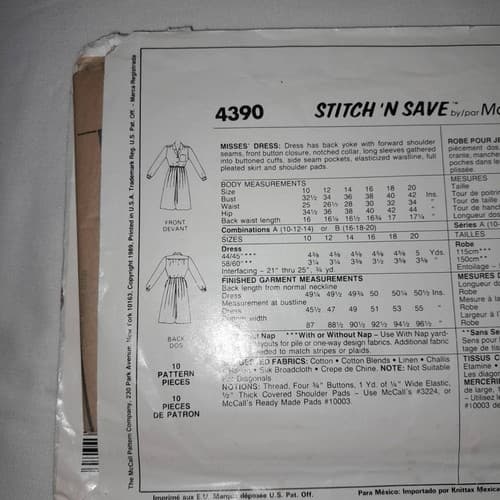 McCalls 4390 Sewing Pattern Sz 6-18 Dress Collared Pleated Skirt Vintage Classic - Thumbnail 4