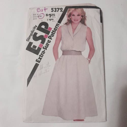 Simplicity 5372 Sewing Pattern SZ 14-18 Dress Sleeveless VNeck Flared Skirt CUT - Image 1