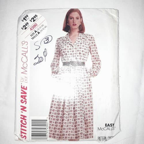 McCalls 4390 Sewing Pattern Sz 6-18 Dress Collared Pleated Skirt Vintage Classic - Thumbnail 2