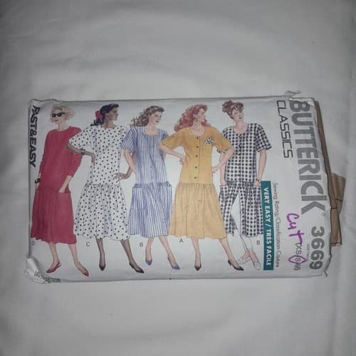 Butterick 3669 Sewing Pattern Pullover Dress Drop Waist Womens Cut to Sz Small - Image 1