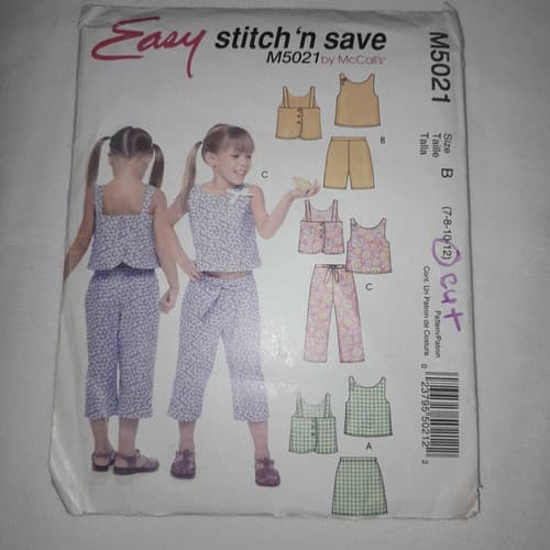 McCalls M5021 Sewing Pattern Size 7-12 Easy Stitch N Save Shorts Tank Top CUT - Image 1