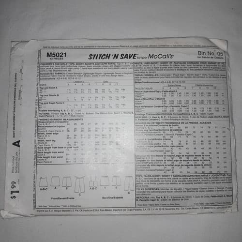 McCalls M5021 Sewing Pattern Size 7-12 Easy Stitch N Save Shorts Tank Top CUT - Thumbnail 2