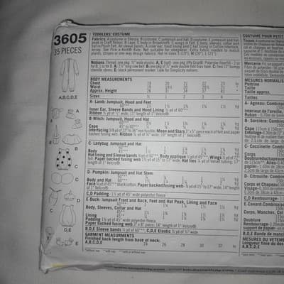 Simplicity 3605 Pattern Toddler ½-4 Lamb Witch Pumpkin Duck CUT LadyBug - Thumbnail 4