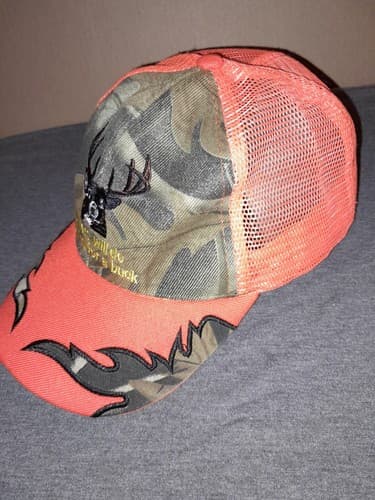 Hunters Will do anything for a Buck Hunting Cap Orange / Camo Loop Back Hat - Thumbnail 3