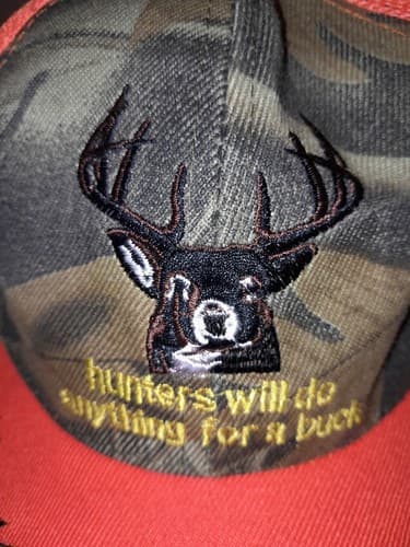 Hunters Will do anything for a Buck Hunting Cap Orange / Camo Loop Back Hat - Thumbnail 2