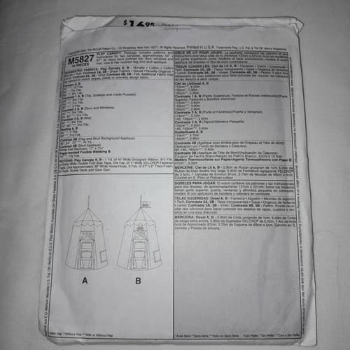 McCalls M5827 Crafts Sewing Pattern Kid Play Tent Princess Pirate Camouflage DIY - Thumbnail 3