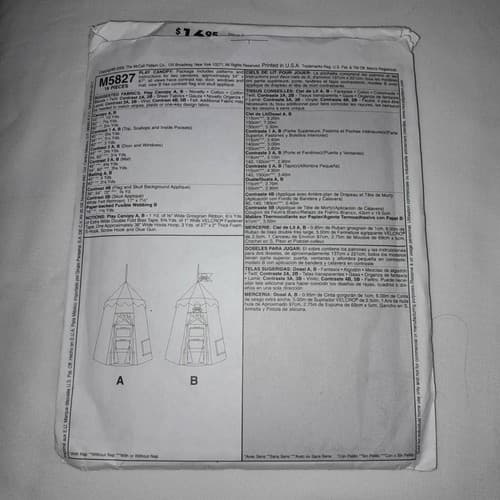 McCalls M5827 Crafts Sewing Pattern Kid Play Tent Princess Pirate Camouflage DIY - Thumbnail 2