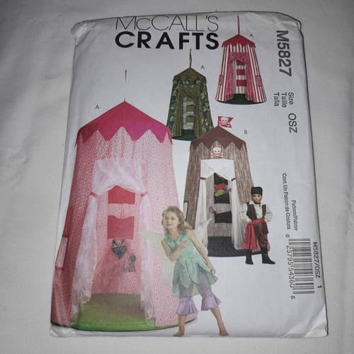 McCalls M5827 Crafts Sewing Pattern Kid Play Tent Princess Pirate Camouflage DIY - Image 1