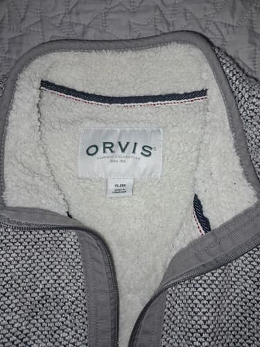 Orvis Mens Sherpa Lined 1/4 Quarter Zip Pullover Fleece Gray Sweater Size XL - Thumbnail 2