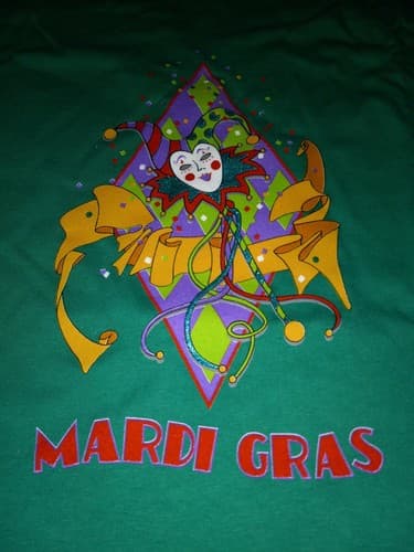Mardi Gras M Medium Green Ultra Cotton 100% Gildan Tshirt - Image 1