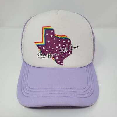 TEXAS PRIDE Trucker Style Mesh Adjustable Purple HAT CAP Still Here Still Queer - Image 1