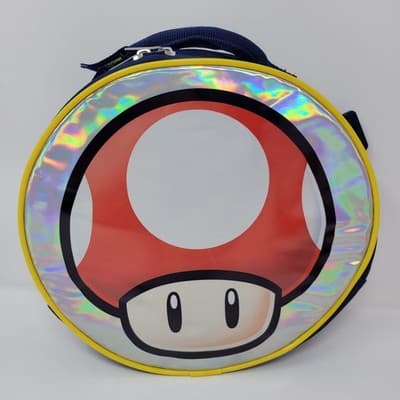 Super Mario 1 Up Mushroom Holographic Round Bag 10” + Plush Nintendo Set Bundle - Thumbnail 3