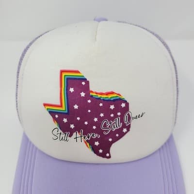 TEXAS PRIDE Trucker Style Mesh Adjustable Purple HAT CAP Still Here Still Queer - Thumbnail 3