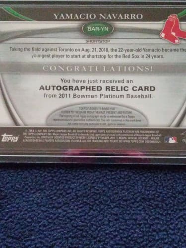 2011 Bowman Platinum Yamacio Navarro Game Used Bat Auto 0642 /1166 BAR-YN - Thumbnail 4