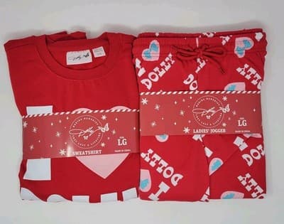 Dolly Parton I Love Dolly Red Sweatshirt & Jogger Lounge Set Women’s Large NWT - Image 1