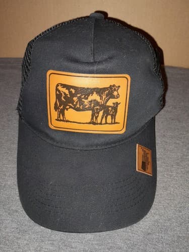 Cow Calf Cattle Farm Leather Patch Ball Cap Trucker Snapback Mesh Hat Black - Thumbnail 3