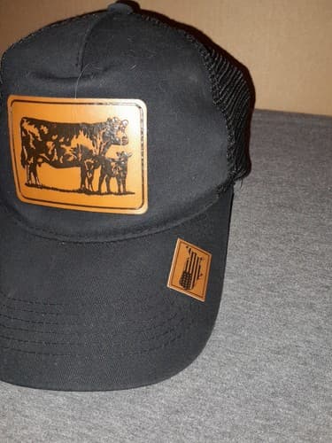 Cow Calf Cattle Farm Leather Patch Ball Cap Trucker Snapback Mesh Hat Black - Thumbnail 4