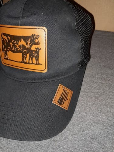 Cow Calf Cattle Farm Leather Patch Ball Cap Trucker Snapback Mesh Hat Black - Thumbnail 2